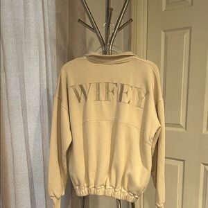 WIFEY Women's Beige 3/4 zip Sweatshirt